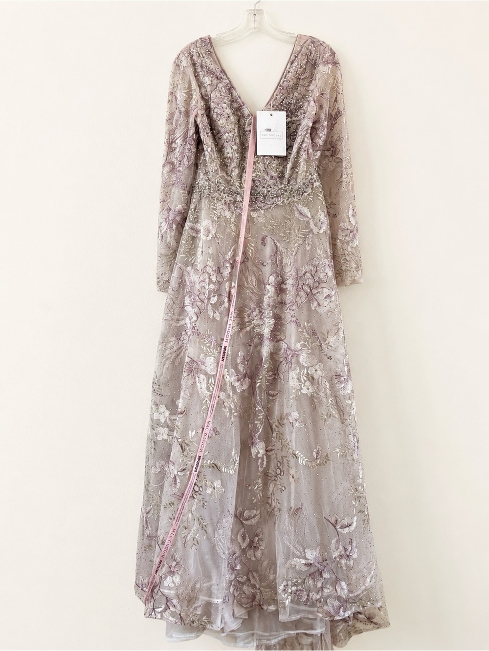 Mac Duggal 20214 Long Sleeve Formal Evening Dress in Vintage Lilac size 8 - Picture 2 of 12